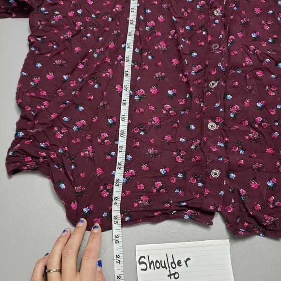 wild fable maroon floral long sleeve button down shirt women's plus 4X - Picture 8 of 9